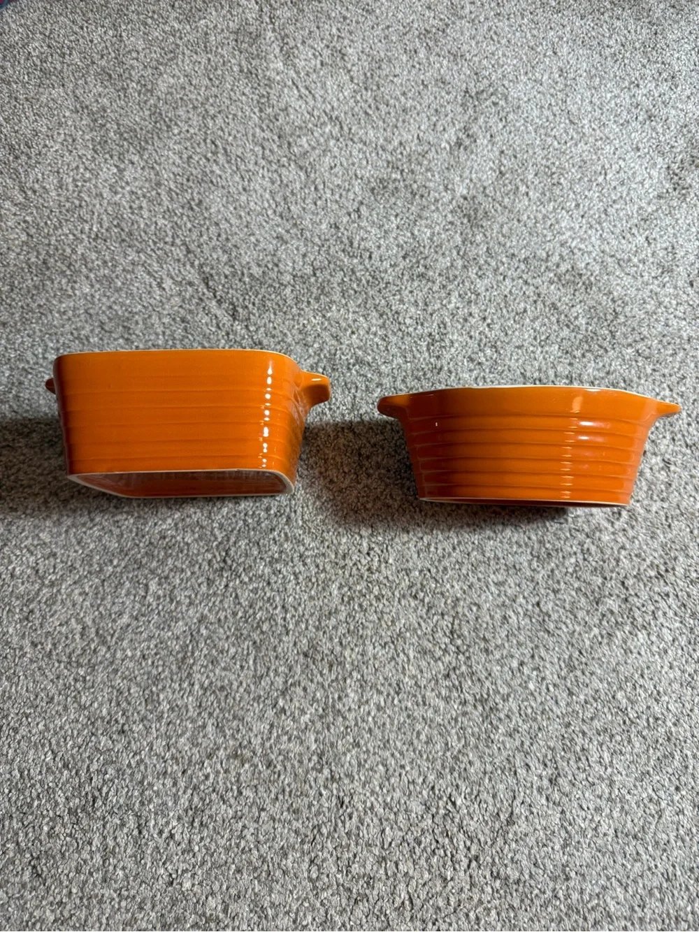 Pair of Orange Ceramic Baking Dishes